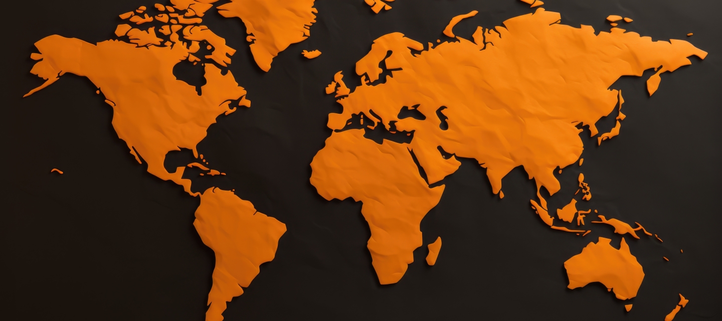 world map in black and orange